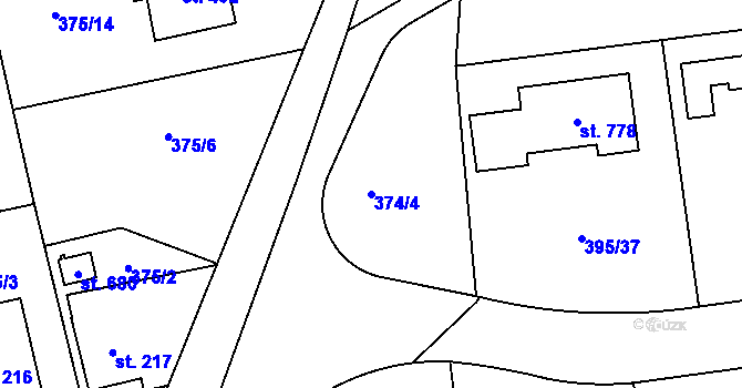 Parcela st. 374/4 v KÚ Třebotov, Katastrální mapa