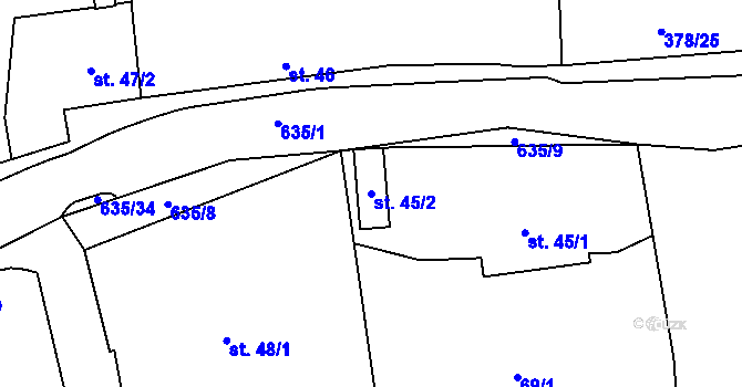 Parcela st. 45/2 v KÚ Třebotov, Katastrální mapa