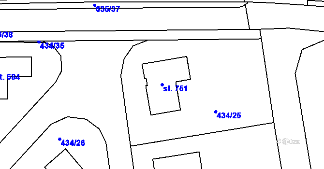 Parcela st. 751 v KÚ Třebotov, Katastrální mapa