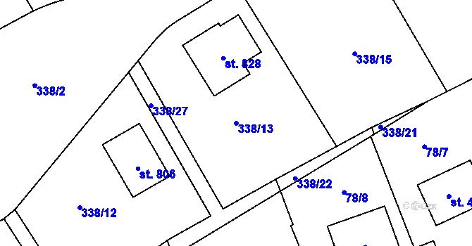 Parcela st. 338/13 v KÚ Třebotov, Katastrální mapa