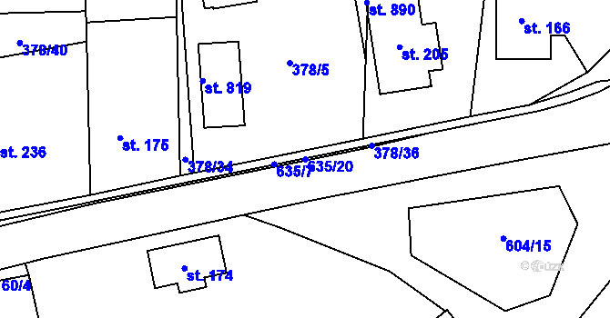 Parcela st. 635/20 v KÚ Třebotov, Katastrální mapa