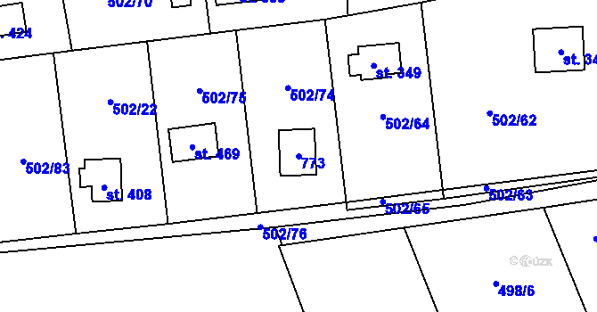 Parcela st. 773 v KÚ Třebotov, Katastrální mapa