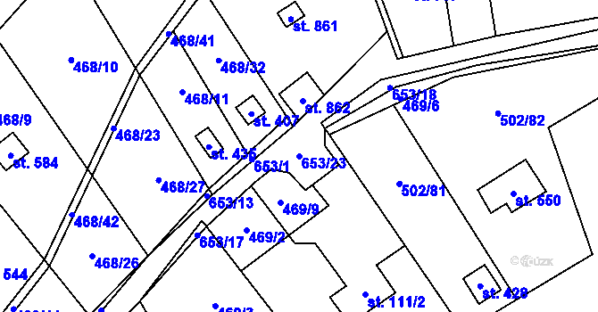 Parcela st. 653/23 v KÚ Třebotov, Katastrální mapa