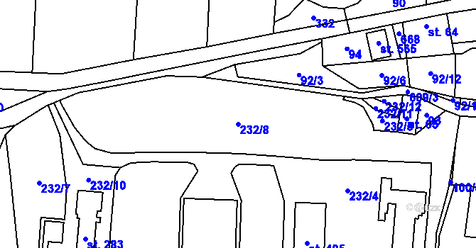 Parcela st. 232/8 v KÚ Třebotov, Katastrální mapa