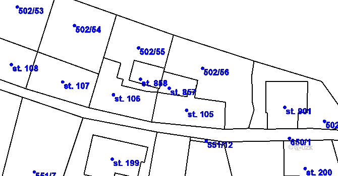 Parcela st. 857 v KÚ Třebotov, Katastrální mapa
