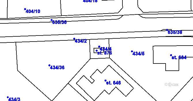 Parcela st. 876 v KÚ Třebotov, Katastrální mapa