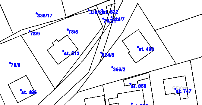 Parcela st. 624/6 v KÚ Třebotov, Katastrální mapa