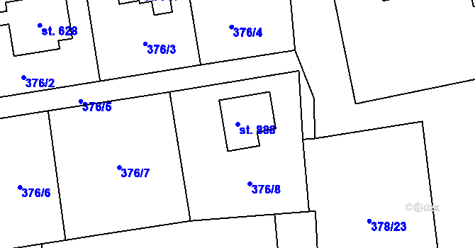 Parcela st. 888 v KÚ Třebotov, Katastrální mapa
