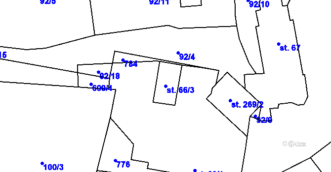 Parcela st. 66/3 v KÚ Třebotov, Katastrální mapa