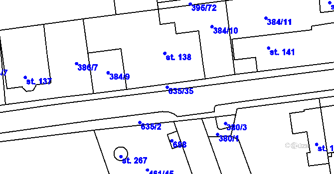 Parcela st. 635/35 v KÚ Třebotov, Katastrální mapa