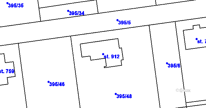 Parcela st. 912 v KÚ Třebotov, Katastrální mapa