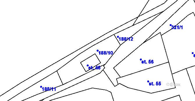 Parcela st. 188/10 v KÚ Luhov u Toužimi, Katastrální mapa