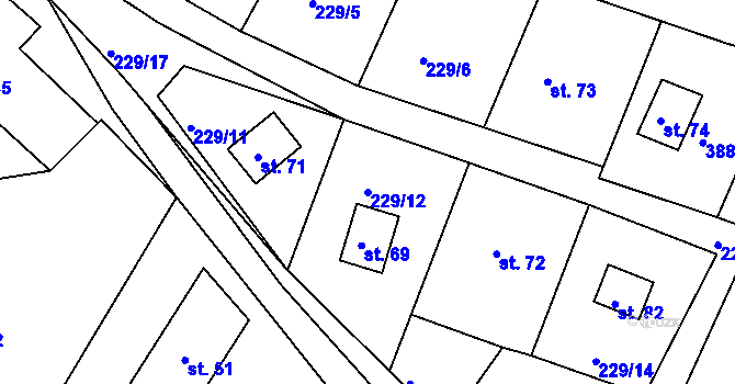 Parcela st. 229/12 v KÚ Luhov u Toužimi, Katastrální mapa