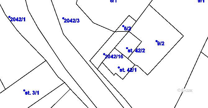 Parcela st. 2042/16 v KÚ Třebouň, Katastrální mapa