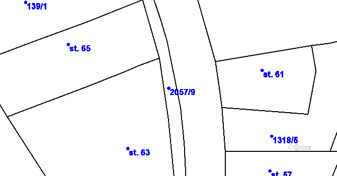 Parcela st. 2057/9 v KÚ Třebouň, Katastrální mapa