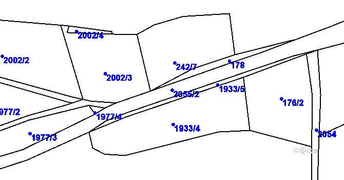 Parcela st. 2055/2 v KÚ Třebouň, Katastrální mapa