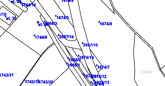 Parcela st. 2057/15 v KÚ Třebouň, Katastrální mapa