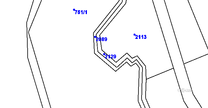 Parcela st. 2129 v KÚ Třebouň, Katastrální mapa