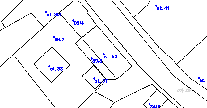 Parcela st. 53 v KÚ Třebouň, Katastrální mapa