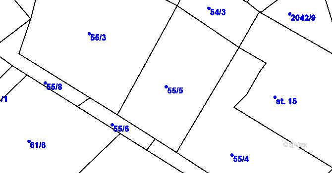 Parcela st. 55/5 v KÚ Třebouň, Katastrální mapa