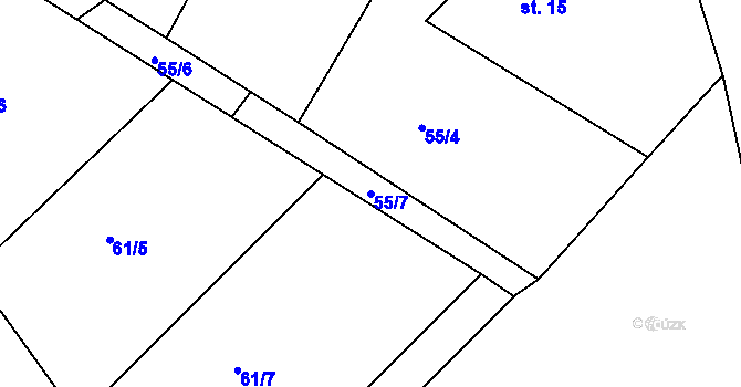 Parcela st. 55/7 v KÚ Třebouň, Katastrální mapa