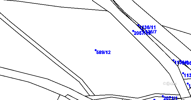 Parcela st. 589/12 v KÚ Třebouň, Katastrální mapa