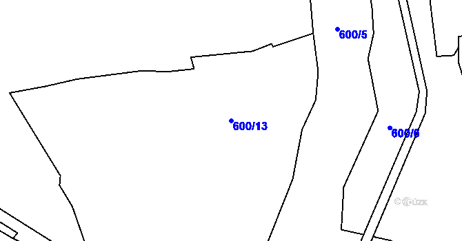 Parcela st. 600/13 v KÚ Třebouň, Katastrální mapa