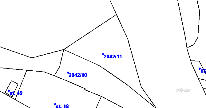 Parcela st. 2042/11 v KÚ Třebouň, Katastrální mapa