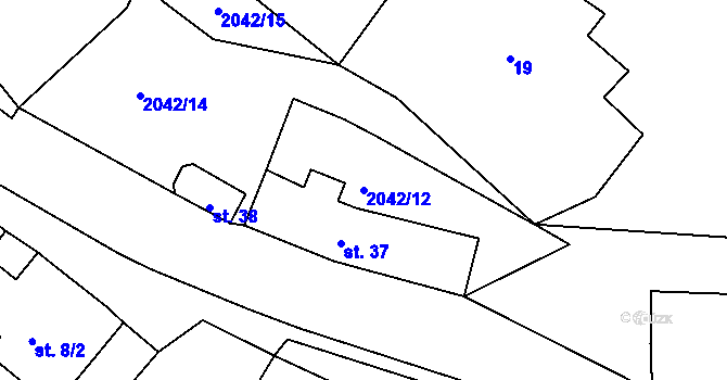 Parcela st. 2042/12 v KÚ Třebouň, Katastrální mapa