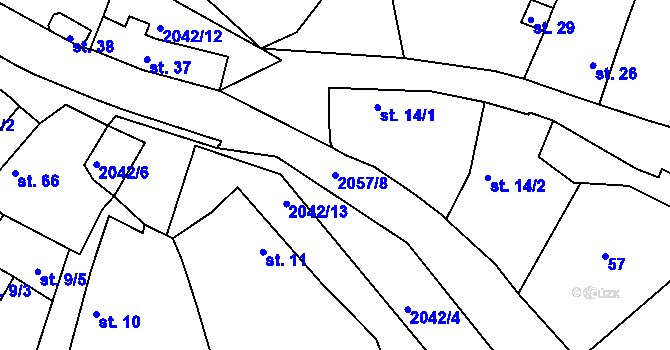 Parcela st. 2057/8 v KÚ Třebouň, Katastrální mapa
