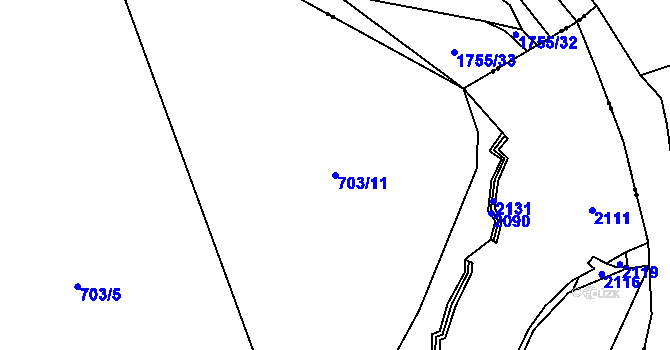 Parcela st. 703/11 v KÚ Třebouň, Katastrální mapa