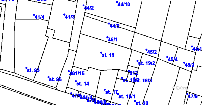 Parcela st. 15 v KÚ Třeboutice, Katastrální mapa