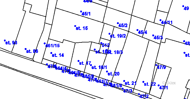 Parcela st. 18/2 v KÚ Třeboutice, Katastrální mapa