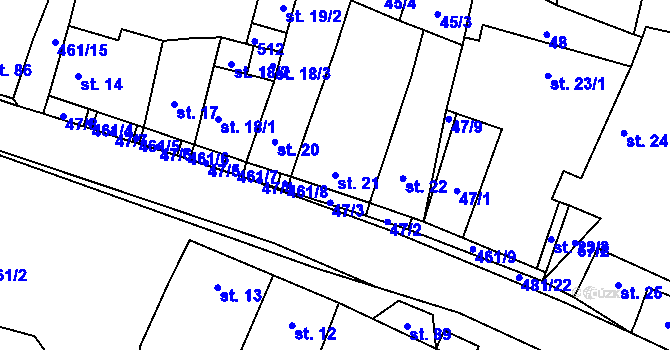 Parcela st. 21 v KÚ Třeboutice, Katastrální mapa