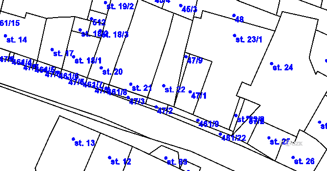 Parcela st. 22 v KÚ Třeboutice, Katastrální mapa