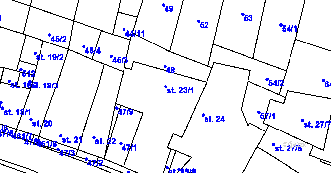 Parcela st. 23/1 v KÚ Třeboutice, Katastrální mapa