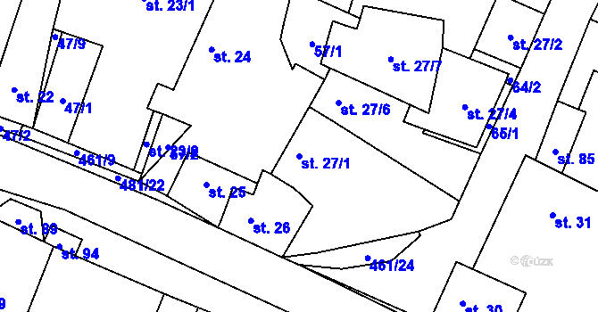 Parcela st. 27/1 v KÚ Třeboutice, Katastrální mapa