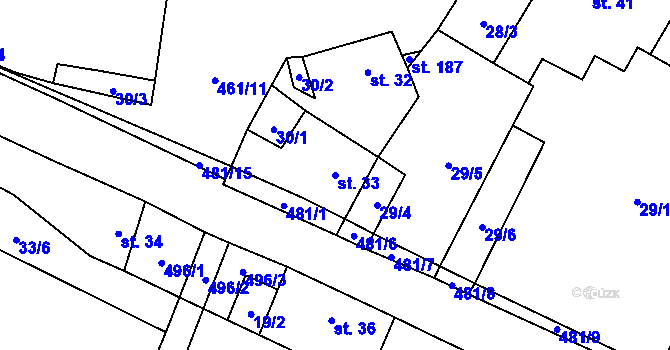 Parcela st. 33 v KÚ Třeboutice, Katastrální mapa