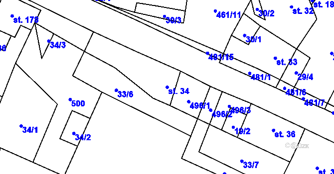 Parcela st. 34 v KÚ Třeboutice, Katastrální mapa