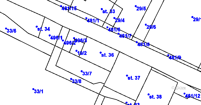 Parcela st. 36 v KÚ Třeboutice, Katastrální mapa