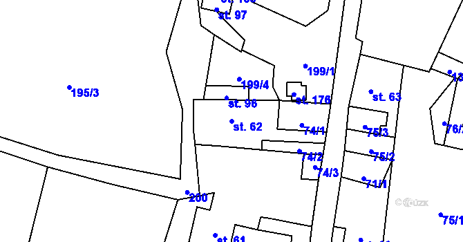 Parcela st. 62 v KÚ Třeboutice, Katastrální mapa