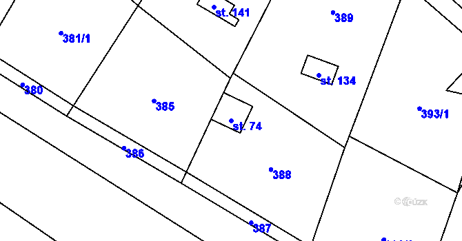 Parcela st. 74 v KÚ Třeboutice, Katastrální mapa