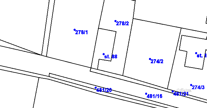 Parcela st. 88 v KÚ Třeboutice, Katastrální mapa