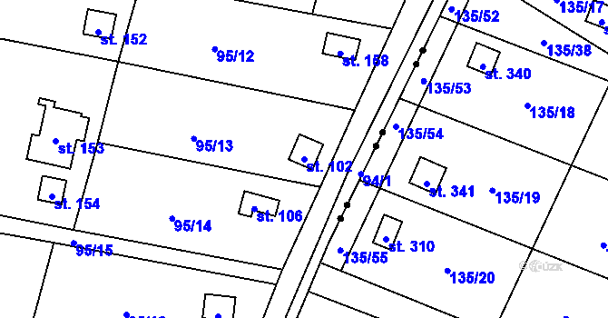 Parcela st. 102 v KÚ Třeboutice, Katastrální mapa
