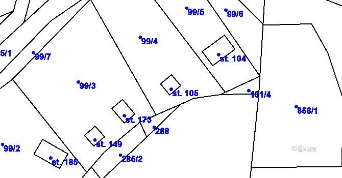 Parcela st. 105 v KÚ Třeboutice, Katastrální mapa