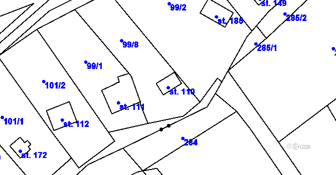 Parcela st. 110 v KÚ Třeboutice, Katastrální mapa