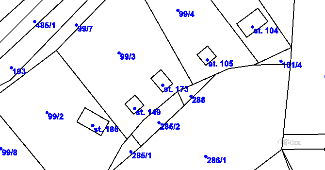 Parcela st. 173 v KÚ Třeboutice, Katastrální mapa
