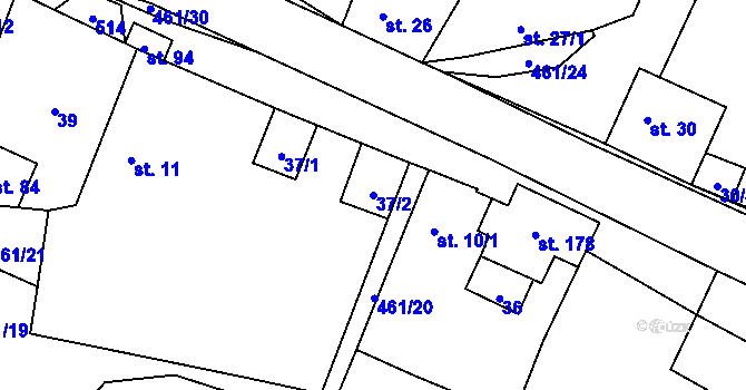 Parcela st. 37/2 v KÚ Třeboutice, Katastrální mapa