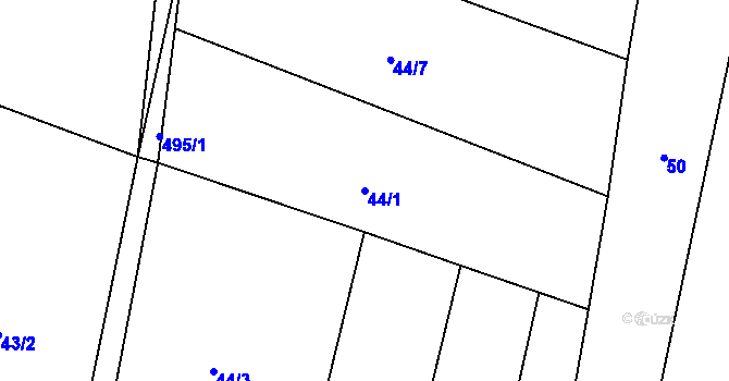 Parcela st. 44/1 v KÚ Třeboutice, Katastrální mapa