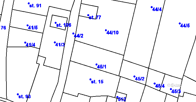 Parcela st. 44/9 v KÚ Třeboutice, Katastrální mapa